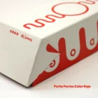 Porta perros calientes rojo, diseñado para empaques biodegradables y prácticos.