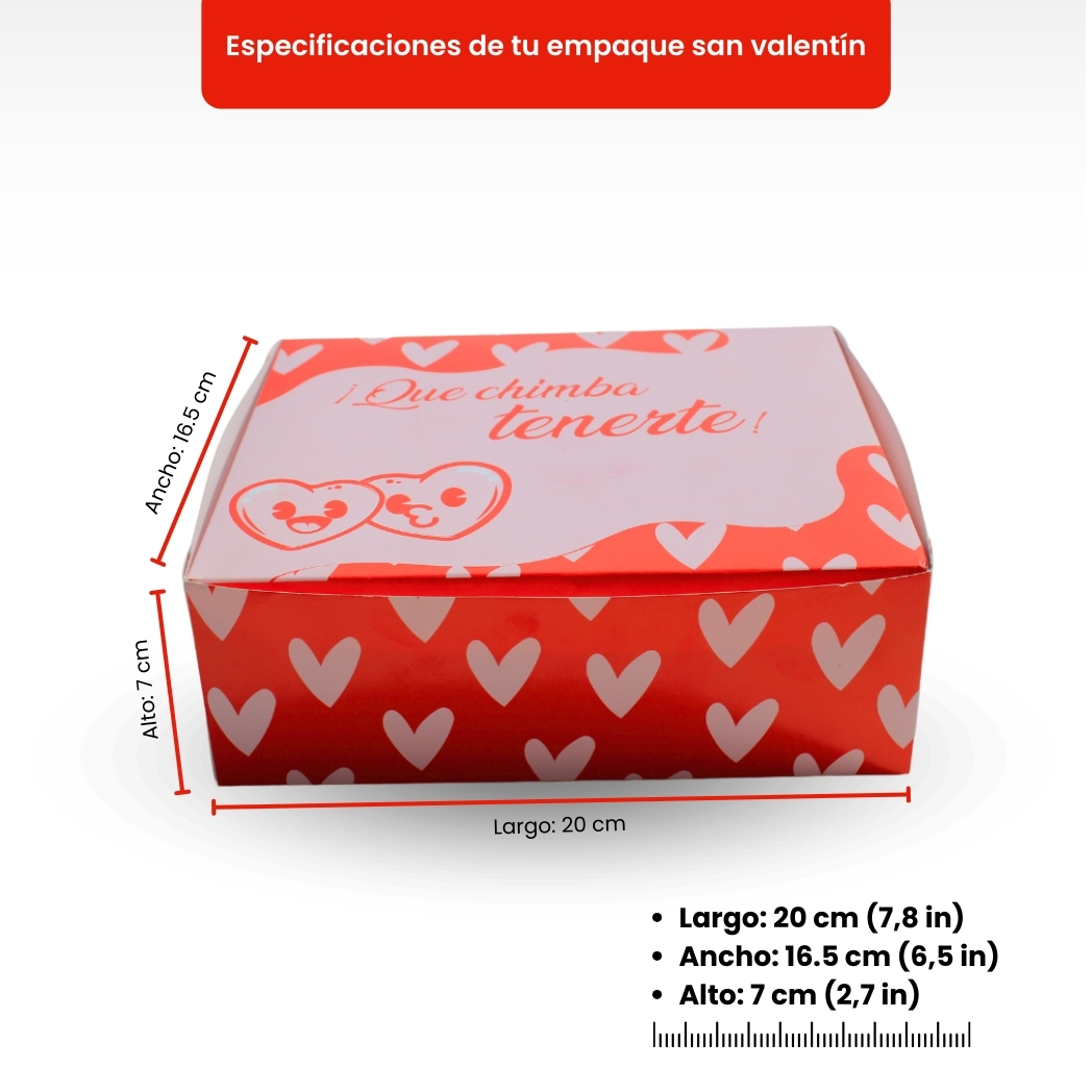 Medidas de la caja cuadrada de San Valentín, ideal para empaques de cartón y ecológicos.