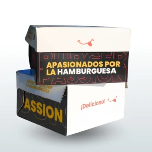 Caja para hamburguesas K08 de Burguer Master, ideal para empaques biodegradables y portacomidas.